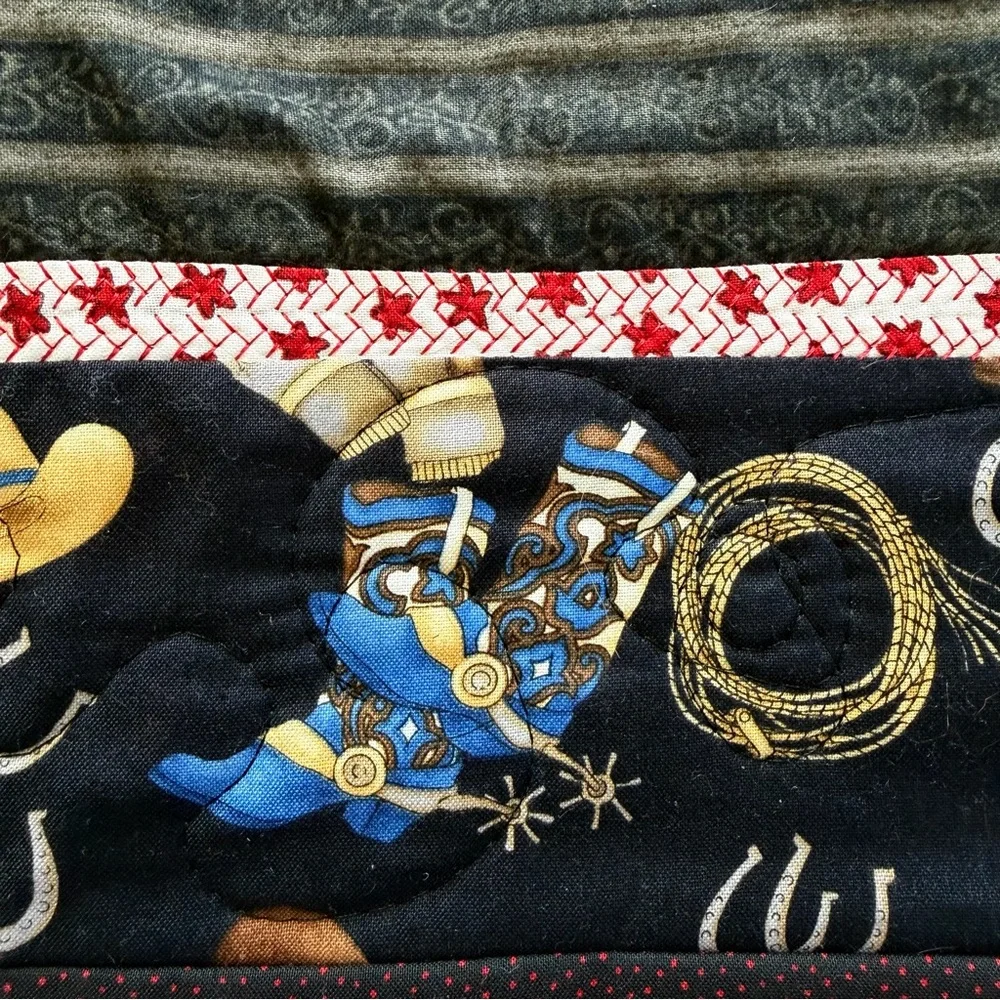 Western Cowboy Wall Hanging Quilt 21” x 24.5” – Appliqué Boot & Sunflowers
